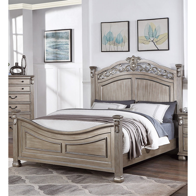 Cadre de lit avec tête de lit de conception unique et formelle en argent antique traditionnel pour grand lit 1pc, Grand lit