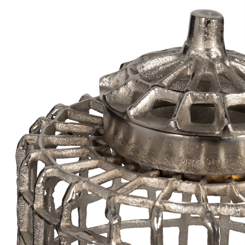 Pot décoratif décoratif en métal avec couvercle en métal - Glam, H 23 po x l 10 po x P 10 po, Argent