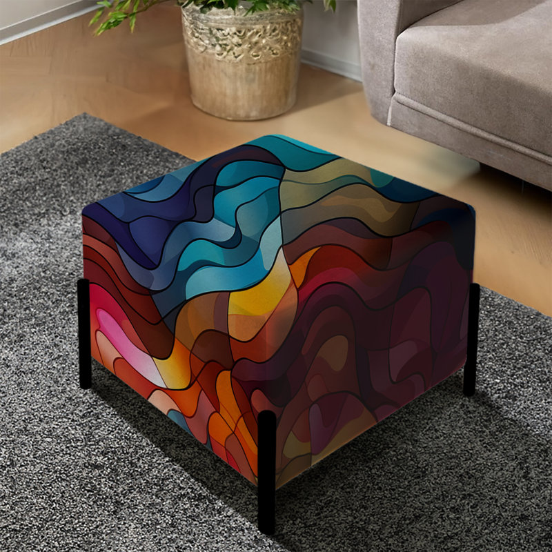 Poupart Psychedelic Puzzle - Abstract Square Ottoman