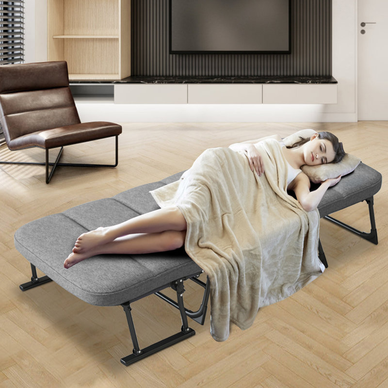 3 in 1 Folding Bed with Mattress, Portable with 6 Adjustable Positions, Foldable Hideaway Cot, Gray