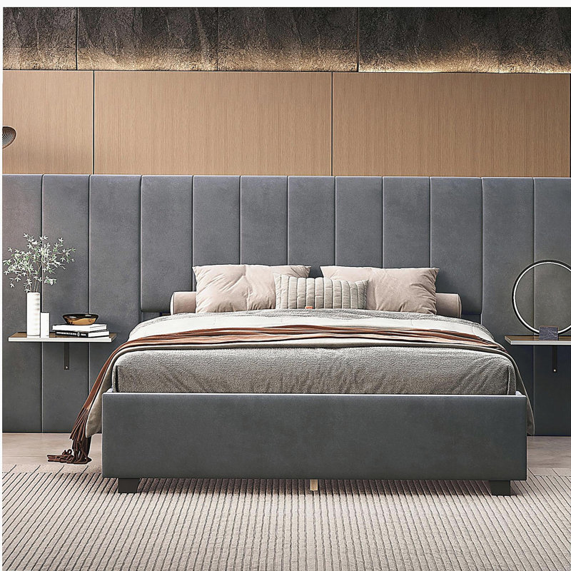 Lit avec plateforme et tête de lit rembourrés, meubles de chambre à coucher