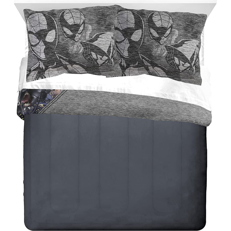 Spiderman Grunge Gray Microfiber Reversible Comforter Set, Queen