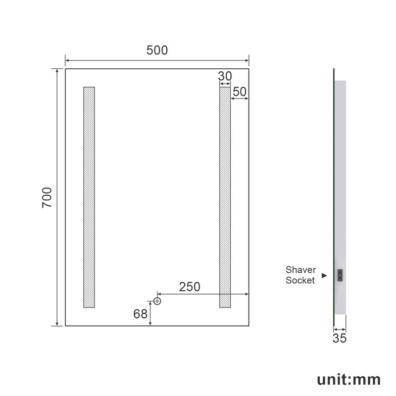 LED Lighted Bathroom Mirror With Shaver Socket, Defogging Pad Wall Mount Single Touch Sensor IP44