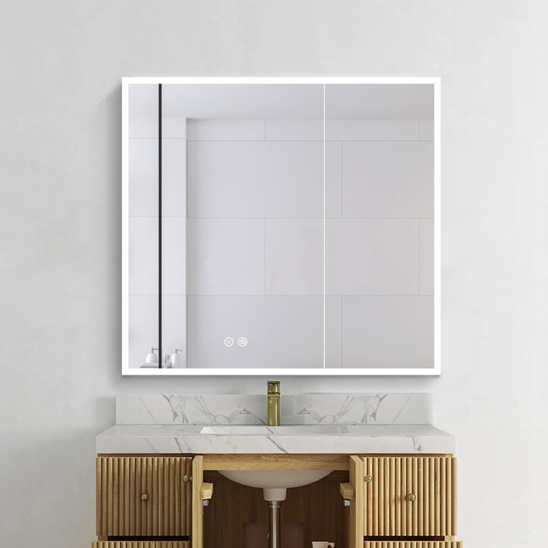 Azamat 30"H Recessed or Surface Mount Frameless LED Medicine Cabinet With  Adjustable Shelves, 30" H x 36" W x 4.63" D, Dual