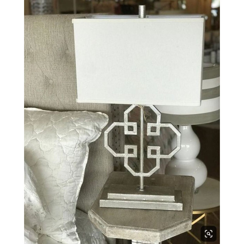 Lilu Table Lamp, Antiqued Silver Leaf, White