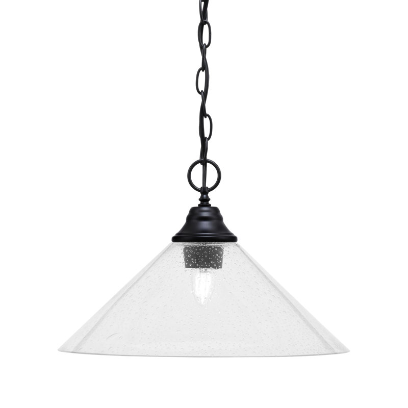 Luminaire suspendu à chaîne avec verre Aeronwen, H 10,5 po x l 16 po x P 16 po, Transparent, Chrome poli
