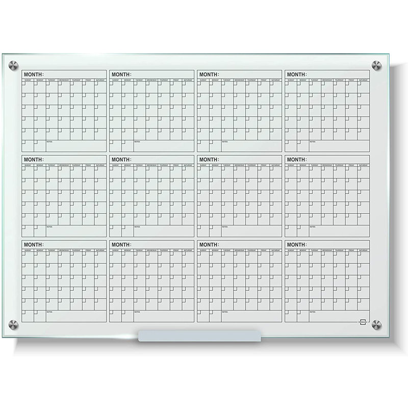 Calendrier mural mural en verre 34 po x 46 po