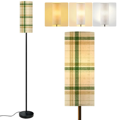  68.5" Standing Floor Lamp Elegant sage green cream plaid for textile design apparel home decor Dimmable Metal Pole Lamp with Linen Lampshade LED Bulb Included