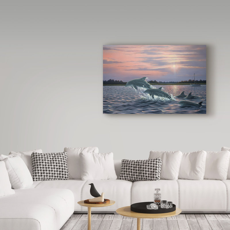 «Dolphins» par Berrien, impression sur toile tendue, H 22 po x l 32 po x P 2 po