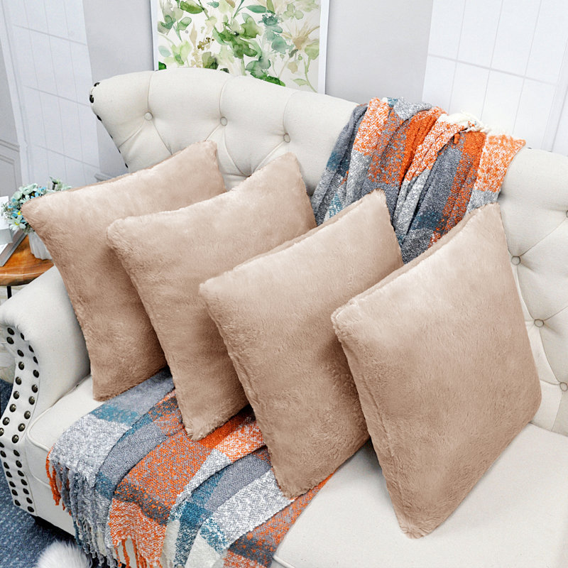 Moonlight Beige Faux Fur Square Pillow Covers Set