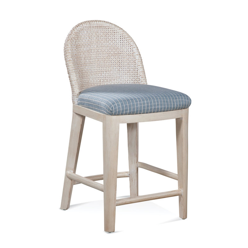 Lawrence Upholstered Stool, Honey, Blue Chenille/Velvet Solid; 0809-63