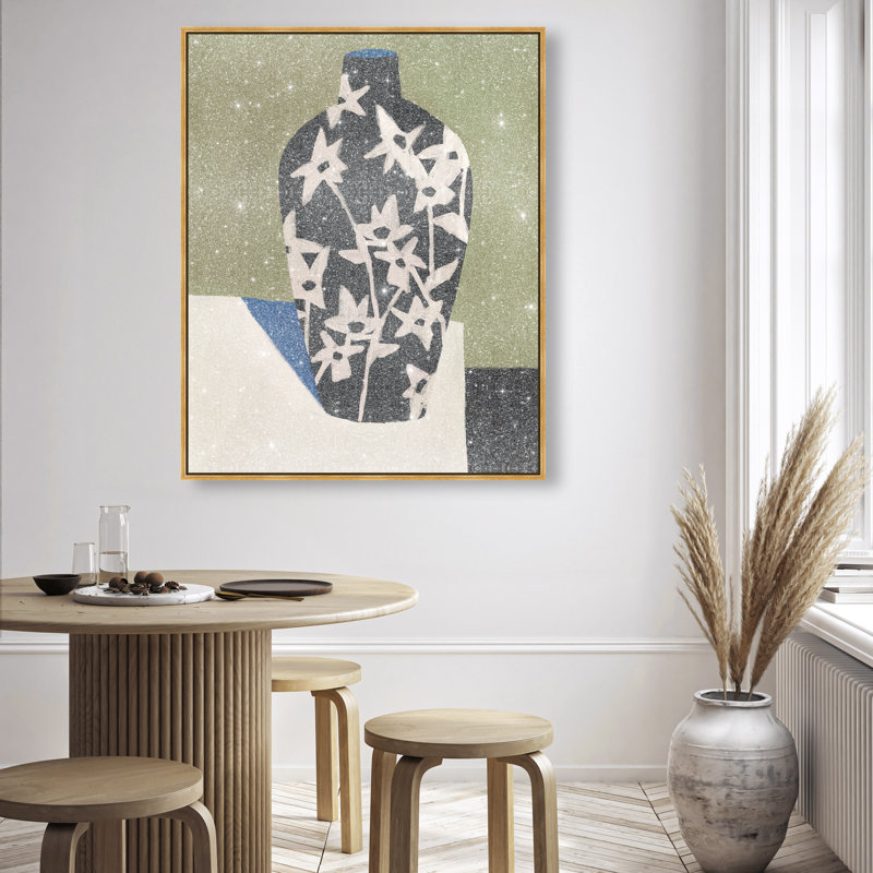 Noir Vase Canvas Abstract Print by Oliver Gal, Black Frame, 16 x 20, 25"H x 21"W, Gold Floater Frame