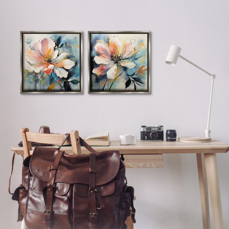 "Modern Dripping Blooms" par Lazar Studio 2 - Pièces sur toile, Cadre flottant gris lustré, H 18 po x l 18 po