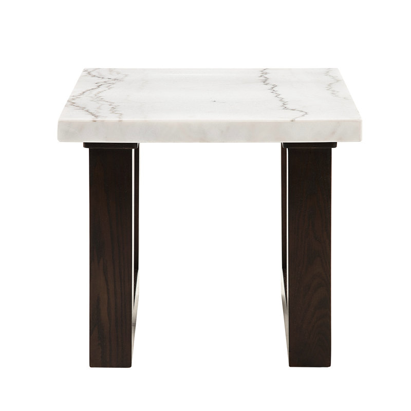 Table de bout Edwyn avec plateau en marbre naturel blanc et finition espresso