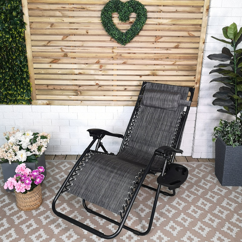Charnissa Multi Position Garden Gravity Relaxer Chair Sun Lounger with Sun Canopy in Grey