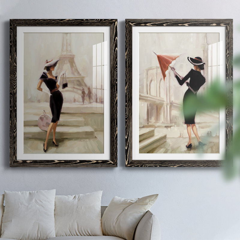«Love, from Paris», ensemble de 2 peintures, H 37,5 po x l 55 po x P 1,5 po, Papier encadré noir