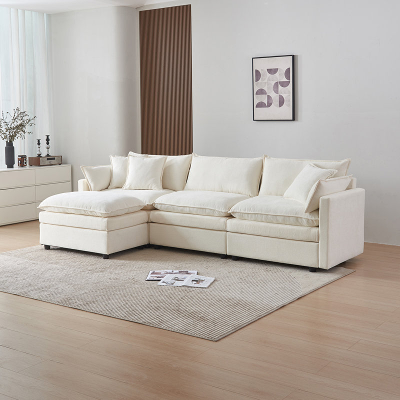 Modular L-Shaped Sectional Sofa, Beige Chenille