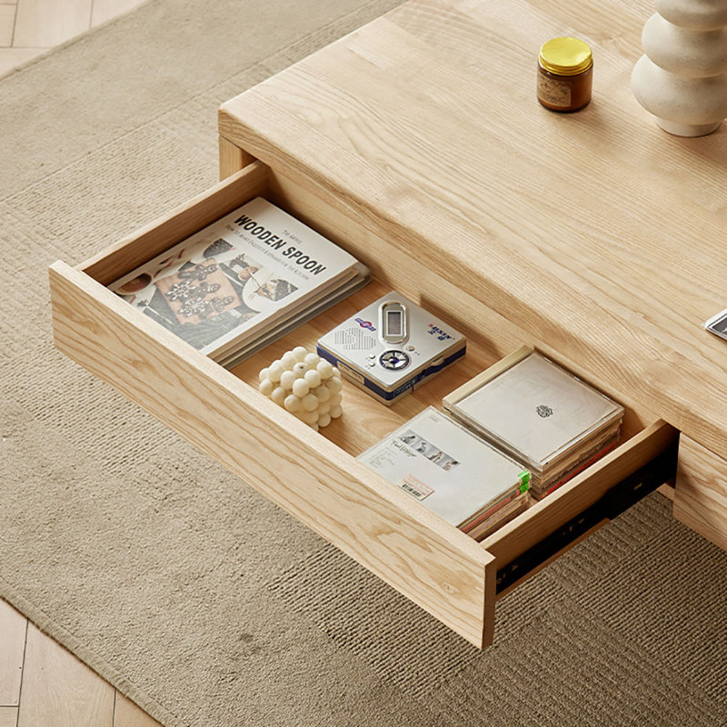 Ash wood solid wood coffee table, 15.7" H x 47.2" L x 27.6" W