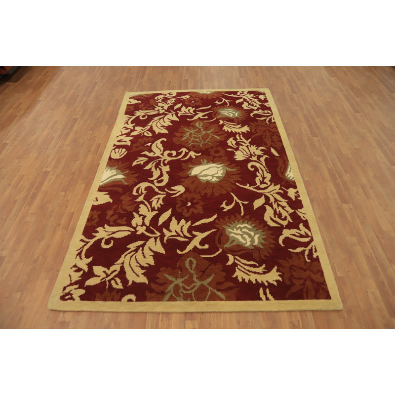 Red Floral Indian Area Rug 7x10