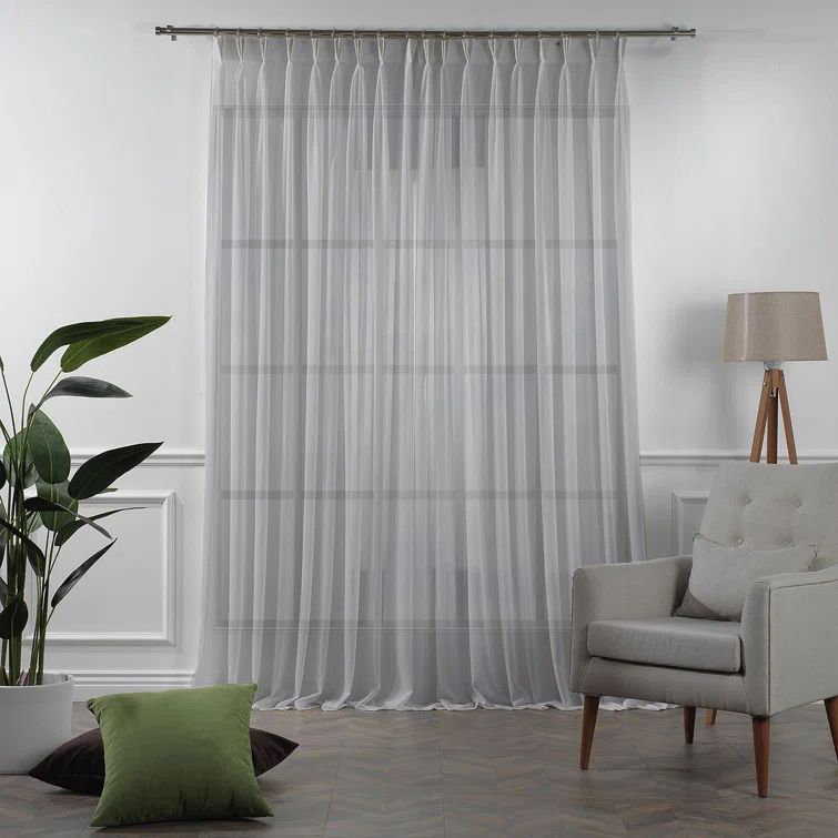Sheer Single Curtain Panel, 65cm Width x 295cm Drop, Grey