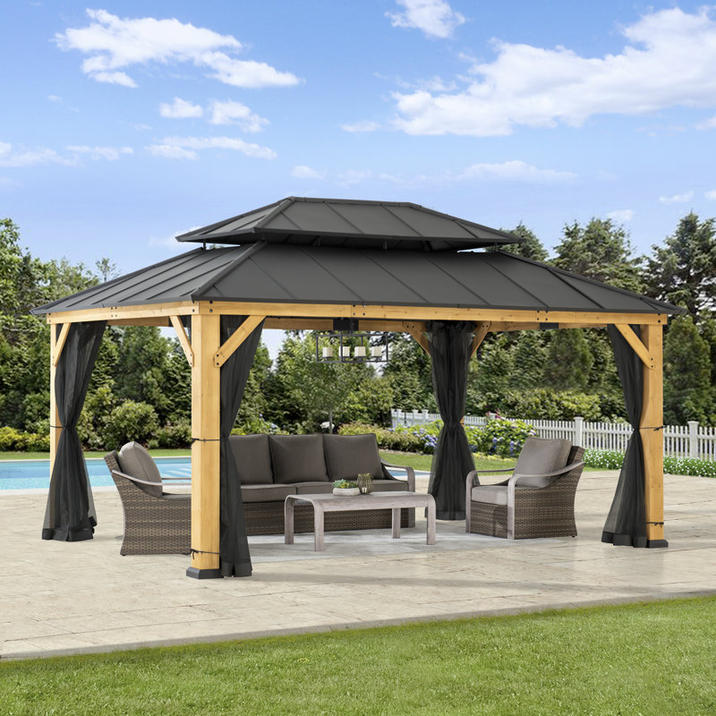 Black Weather-Resistant Polyester Mosquito Netting for 12' x 16' Gazebos