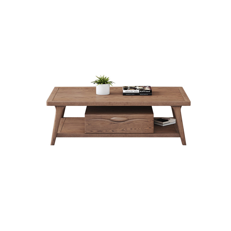 Solid Ash Wood Coffee Table with Drawers