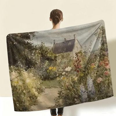 Jeté en flanelle à motif floral Vintage Cottage Garden Path, 60 x 80 po