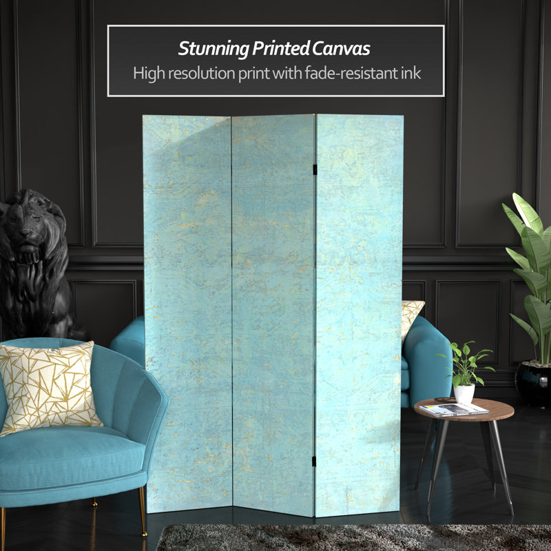 Wiens Turquoise Art Canvas Folding Screen, 6 ft