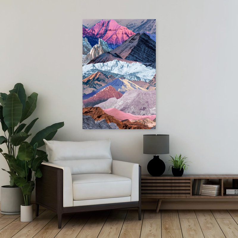 Dans les montagnes, paysage contemporain abstrait, art mural montagne, H 36 po x l 24 po