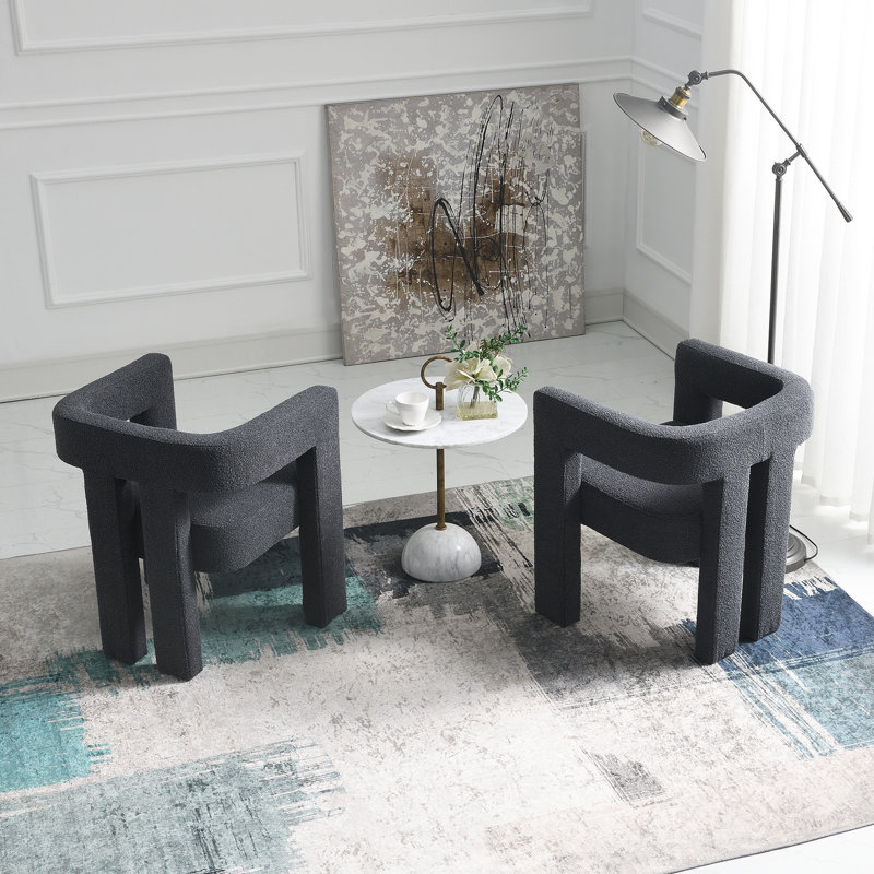Cleaven 24" Wide Small Fully Assembled Boucle Upholstered Armchair, Charcoal Polyester Blend