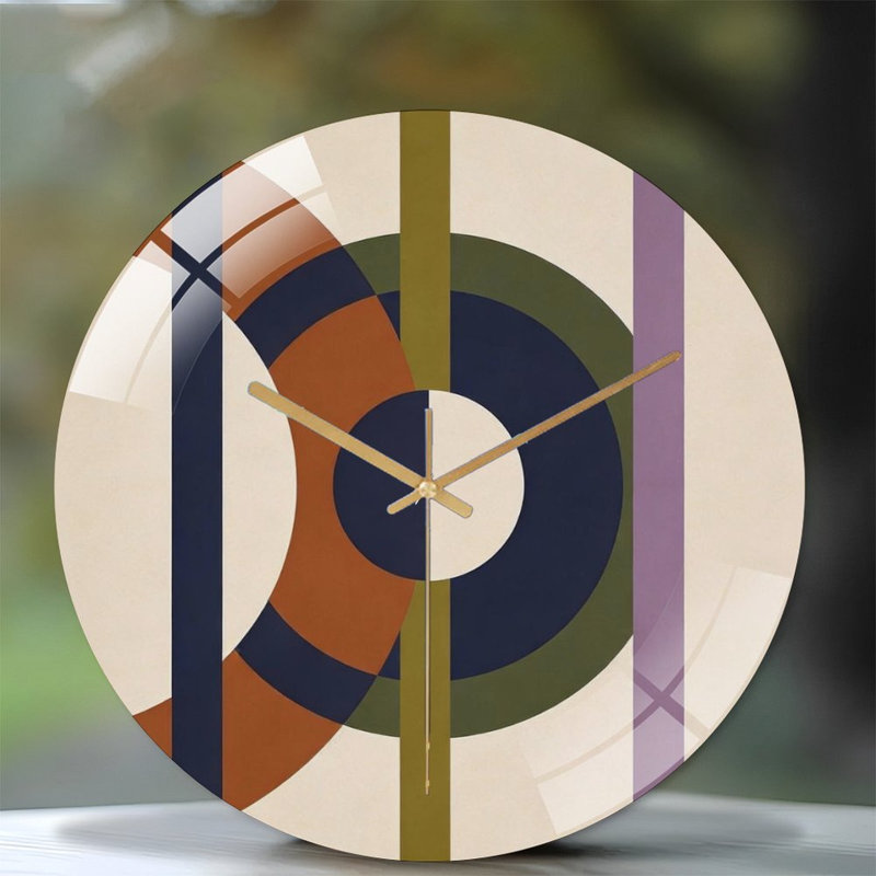 Horloge murale 12 po ronde en verre trempé avec mouvement à quartz silencieux, Demi-cercle