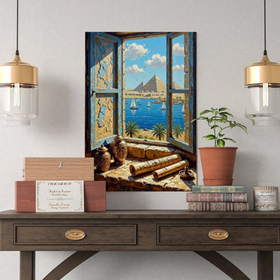 Canvas Wall Art Egypt Window Wall Art, Great Pyramid Decor-2 Vintage Poster Print Home Decor