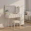 Ensemble de coiffeuse moderne avec tabouret, lumières DEL et miroir, 4 tiroirs, panneaux ondulés uniques et tablettes ouvertes-567765072