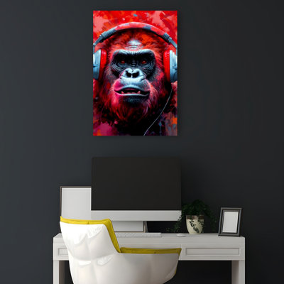 Gorilla With Headphones Animal Contemporary Gorilla Monkey Wall Art