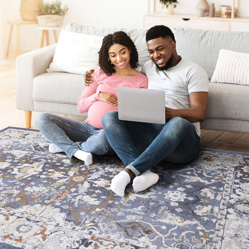 Blue Bedroom Floor Mat - Non-shedding, Stain , Soft And Warm Living Room Rug Comfort Texture, Runner 2'1" x 7'10"