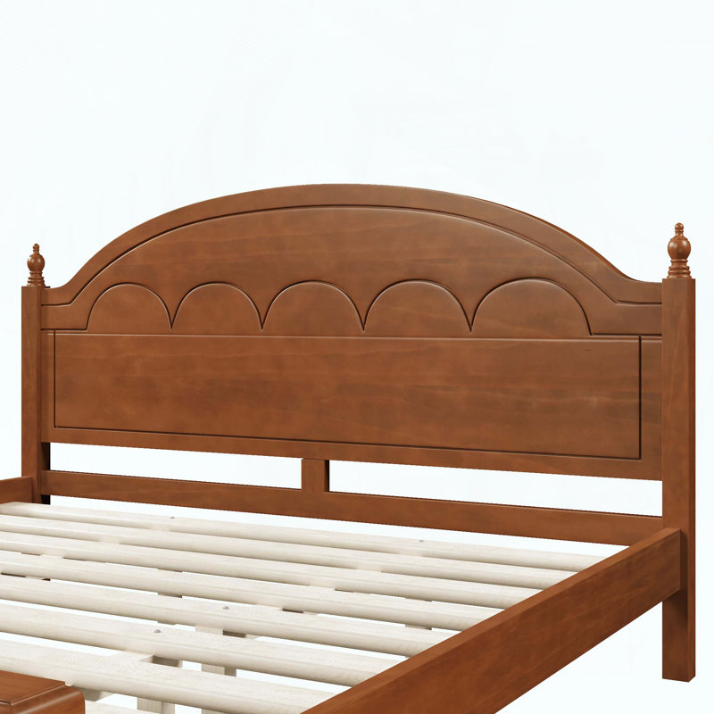Très grande base de lit en bois avec tête de lit arquée, Très grand lit, Chêne