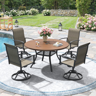 4-Person Patio Dining Set with  Round Metal Dining Table and PVC-coated polyester Swivel Chairs