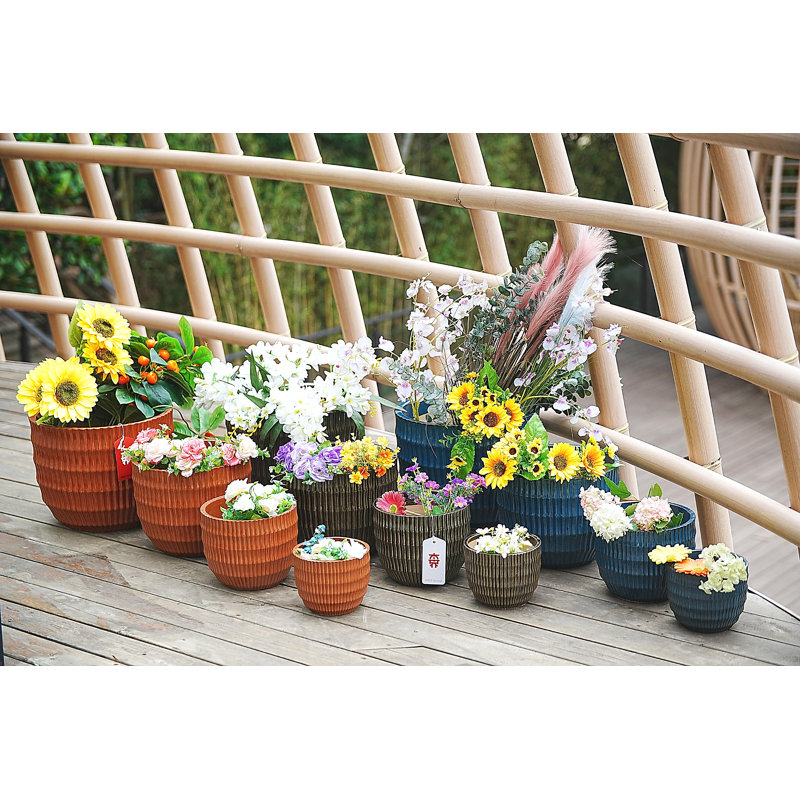 Ensemble de 3 pots de fleurs cannelés en céramique, pot de fleurs moderne, Corail