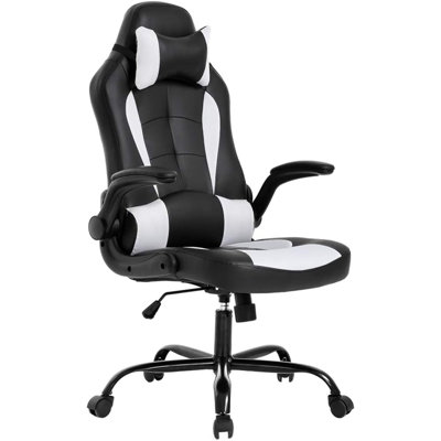 Nehemyah PC Gaming Chair Ergonomic Office Chair Desk Chair with Lumbar Support Flip Up Arms Headrest PU Leather Executive High Back Computer Chair for -  Inbox Zero, A2CFB81407194409A6DA84C842D92A0E