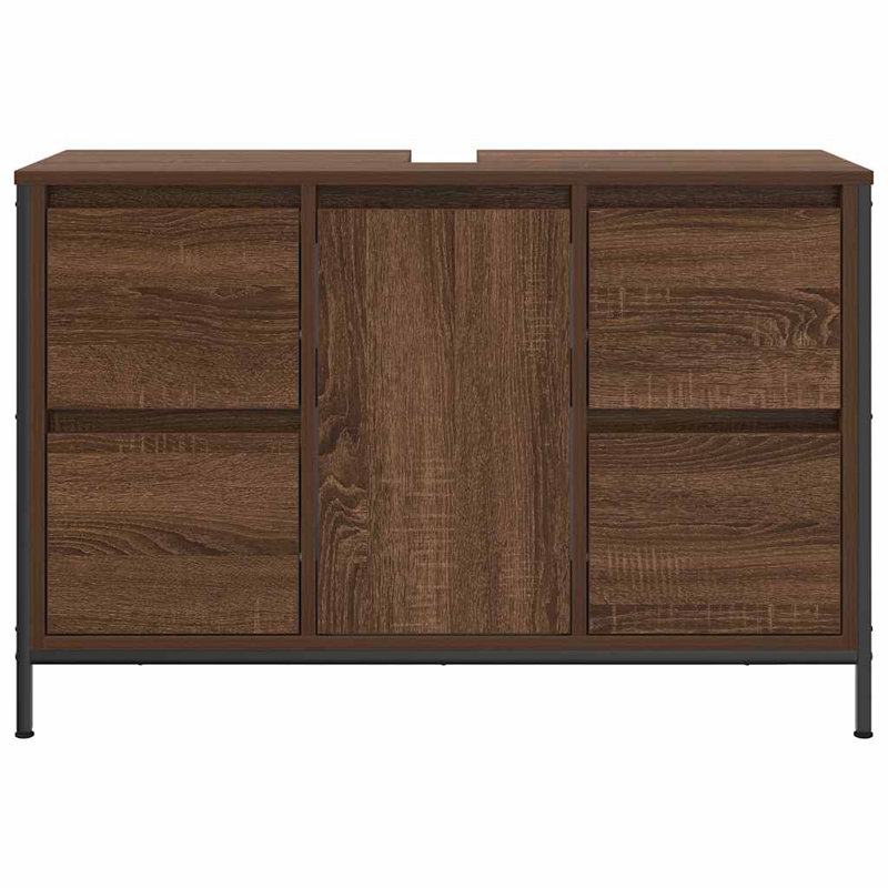 90mm Single Bathroom Vanity with Basin, Brown Oak 
