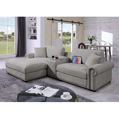 Oversized 4-Piece Modular Sofa Chenille Cloud Couch, Console with Storage and Cup Holders
