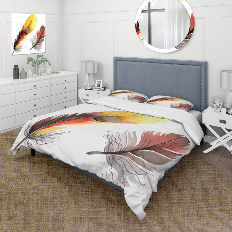 Ensemble de housse de couette bohème et éclectique Colorful Boho Feathers IV - Microfibre polyester
