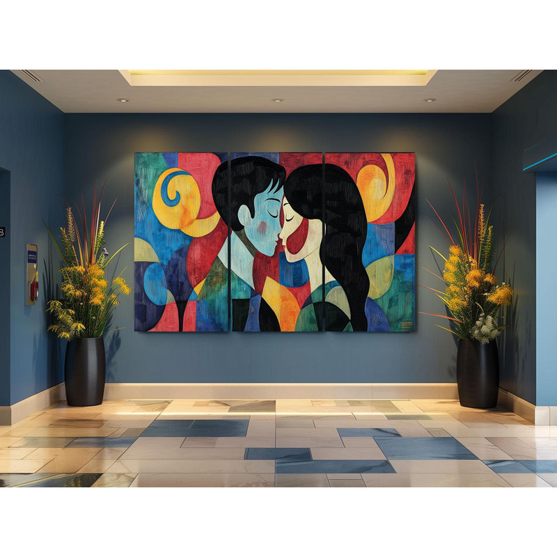 «Triptych Canvas Wall Art», ensemble d'art géométrique Triptych - toile abstraite colorée pour décoration romantique - œuvre d'art