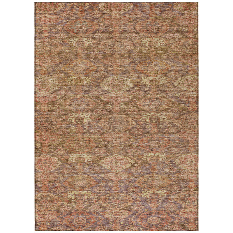 Red Synthetic Washable Rectangular 8' x 10' Damask Area Rug