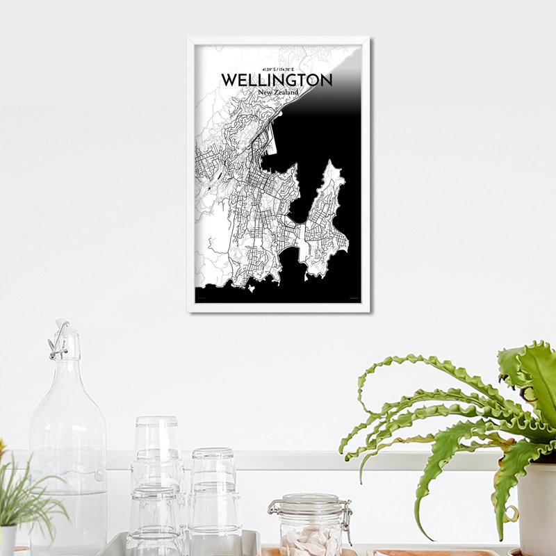 Wellington, carte de la ville, impression, H 17 po x l 11 po, Noir / blanc