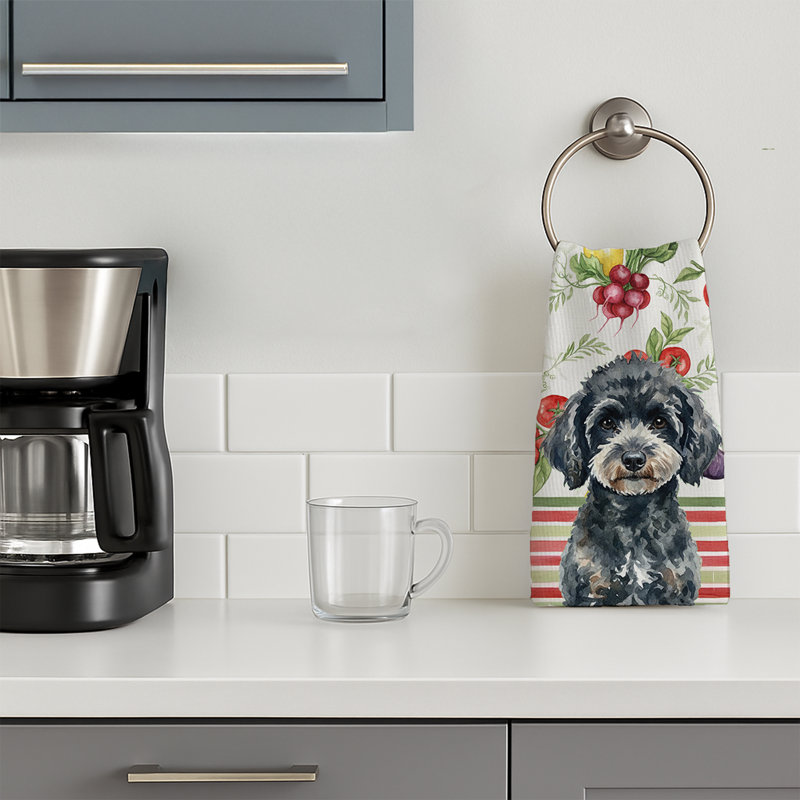Miniature Black Poodle Vegetables Kitchen Towel, Miniature Black Poodle