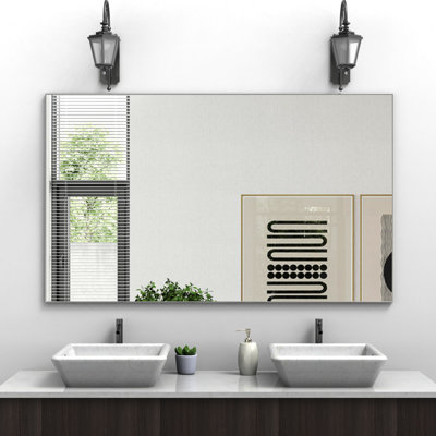 60"X36" Oversized Modern Rectangle Bathroom Mirror With Silver Frame Decorative Large Wall Mirrors For Bathroom Living Room Bedroom Vertical Or Horizontal Wall Mounted Mirror With Aluminum Frame