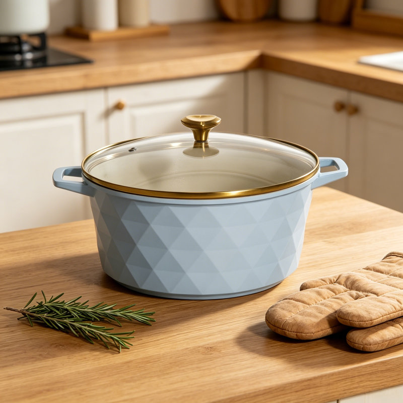 La cocotte en céramique bleue antiadhésive de 4,6 pintes - Va au four et au lave-vaisselle - Alliant une esthétique époustouflante à une fonctionnalité pratique