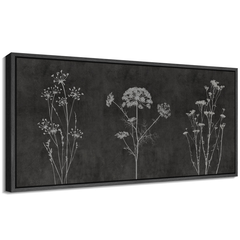 Minimal Botanical " Ethereal Floral Unique Black And White Antique Retro Colorful Bedroom Extra Large Wall Decor ", Black