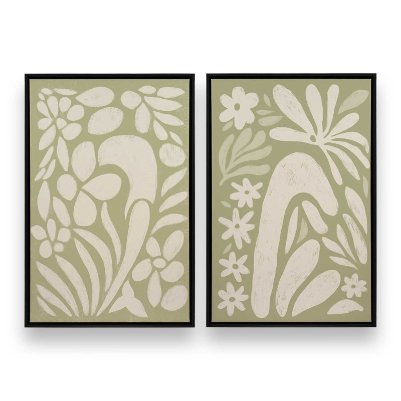 Ensemble de 2 impressions «Whimsy in Bloom», Cadre flottant noir satiné, 30 po x 20 po